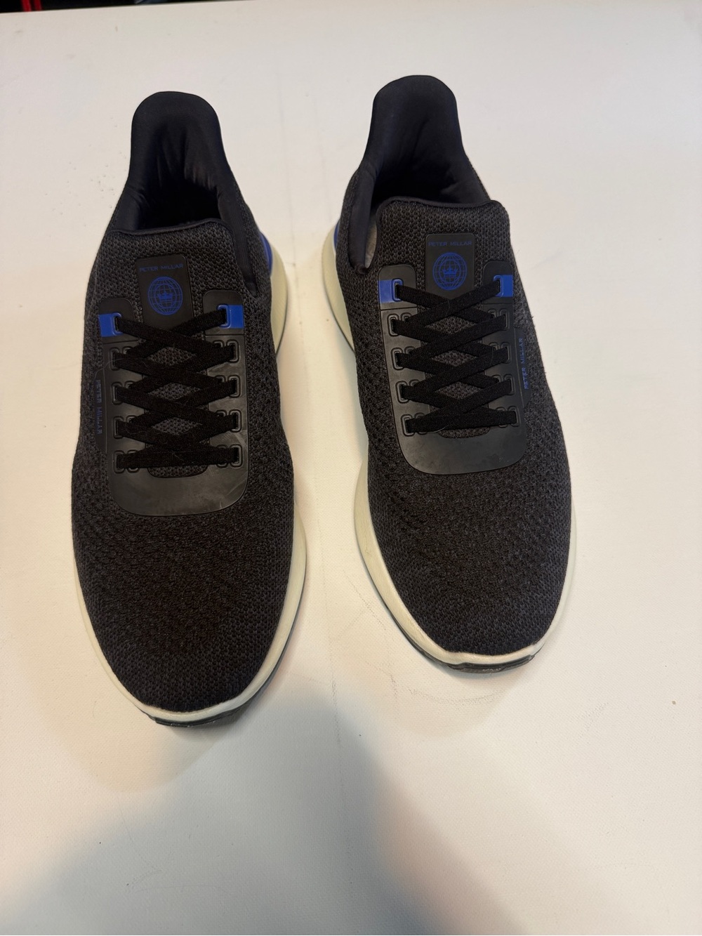 Peter Millar Black Knit Athletic Sneakers with Blue Accents